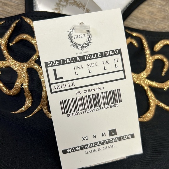 NWT Holt 2 Piece Gold Scrolled Glitter Sequined Detail Bikini Size Large - Picture 6 of 8